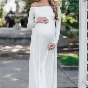 PinkBlush Ivory Solid Off Shoulder Maternity Maxi Dress
